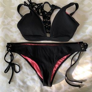 🟣 PINK Victoria Secrets Black Mini Cheeckster Bikini